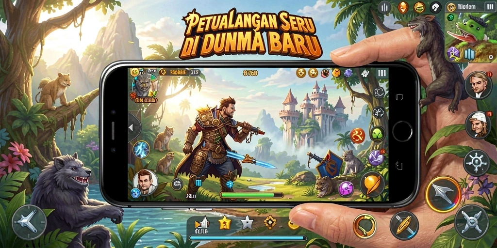 Tampilan gameplay menakjubkan dari 8768 saat menjelajahi dunia petualangan.