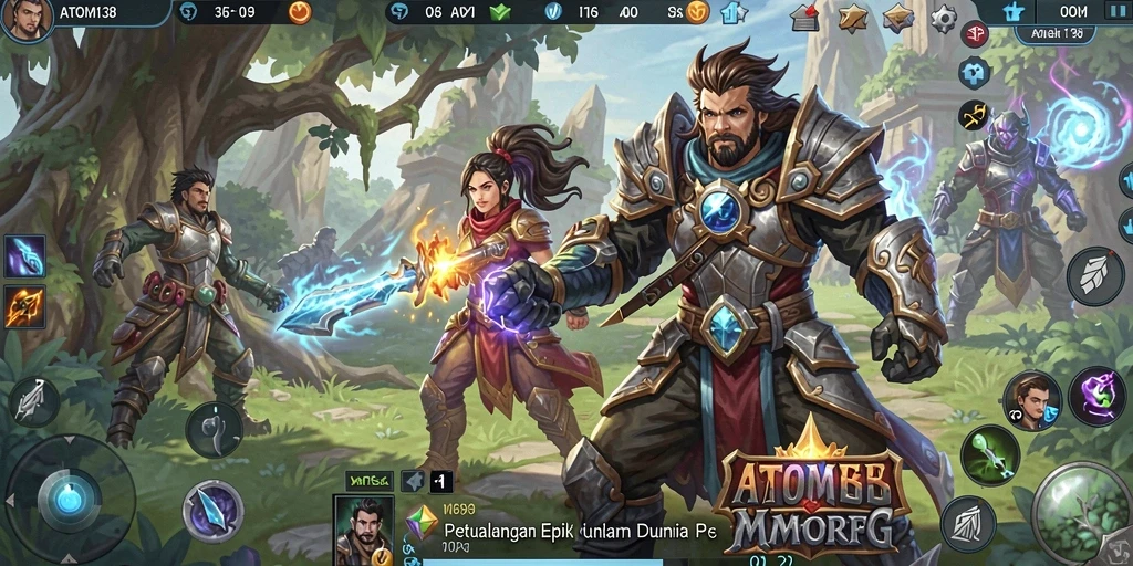 Screenshot gameplay ATOM138 yang menunjukkan pertempuran epik dan grafis menawan.