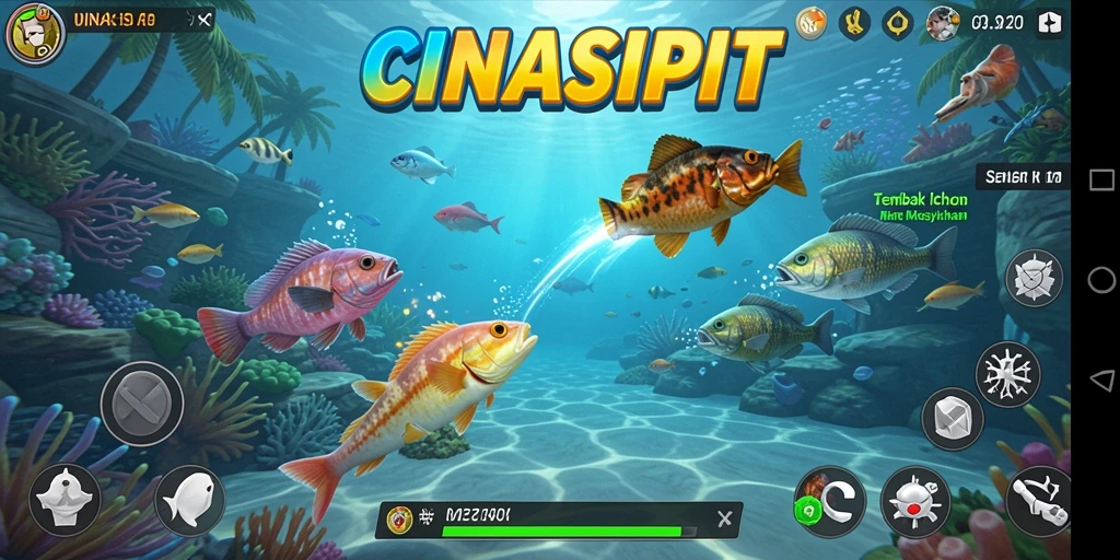 Tangkapan layar gameplay seru di CINASIPIT saat menembak ikan.