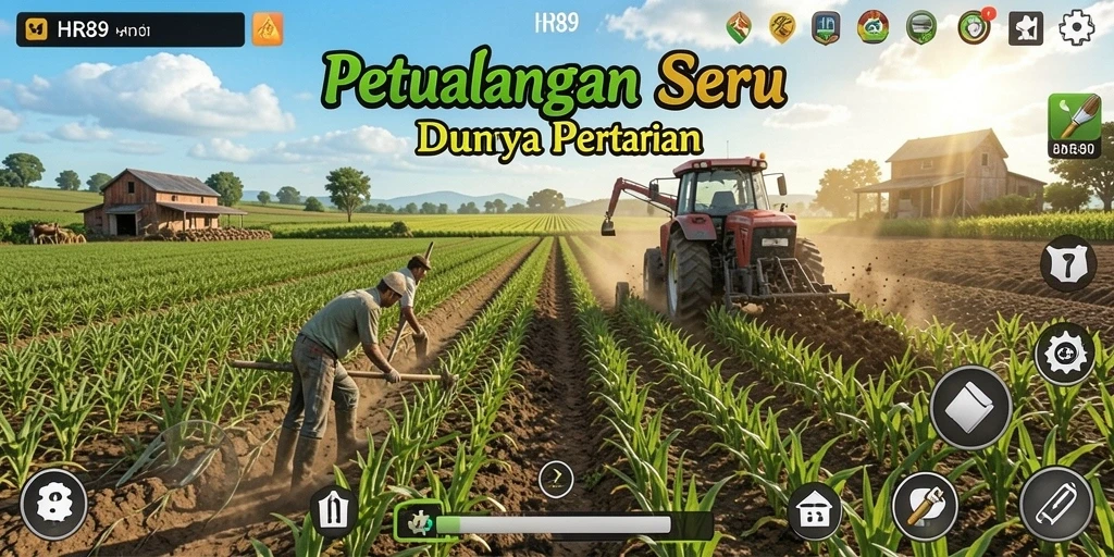 Screenshot gameplay HR89 yang menunjukkan aktivitas bertani.