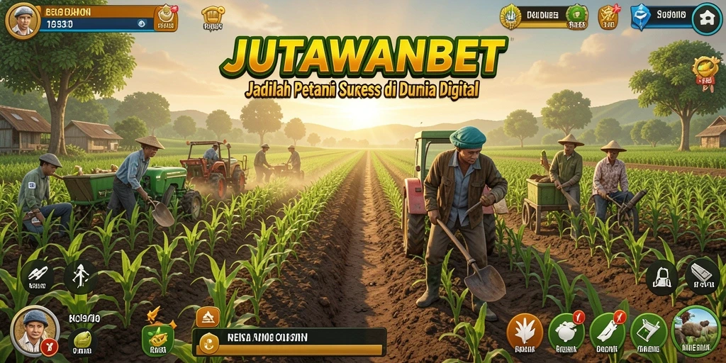 Tampilan permainan <strong>JUTAWANBET</strong> yang memukau dengan ladang pertanian yang subur.