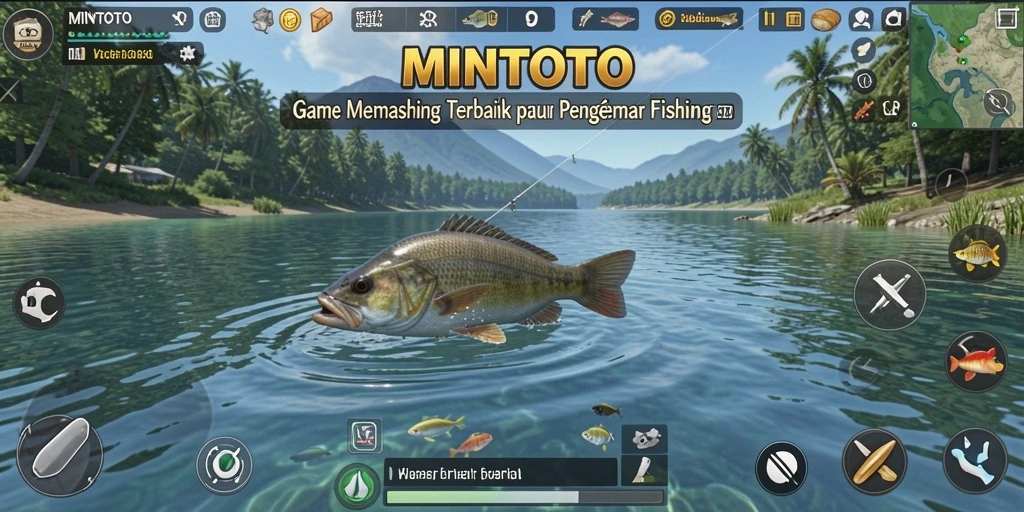 Gameplay MINTOTO yang seru dan menantang saat memancing.