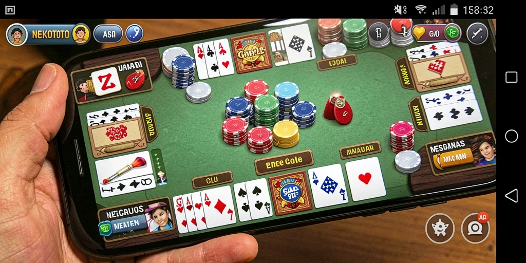 Tampilan screenshot NEKOTOTO menunjukkan gameplay Gaple yang seru.
