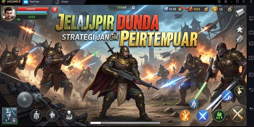 Tangkapan layar utama OKGAMES menampilkan aksi pertempuran strategis yang mendebarkan.