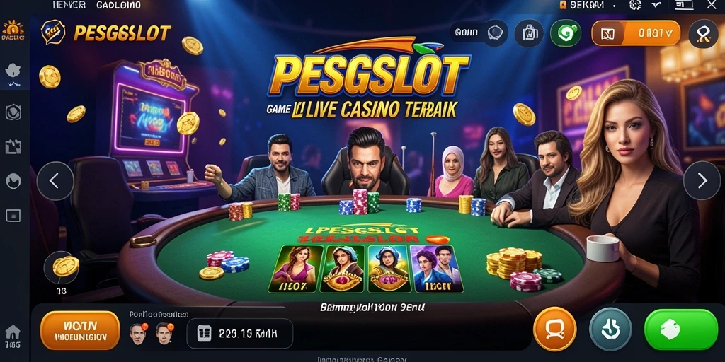 Tampilan utama gameplay PESGSLOT dengan dealer langsung dan suasana kasino.