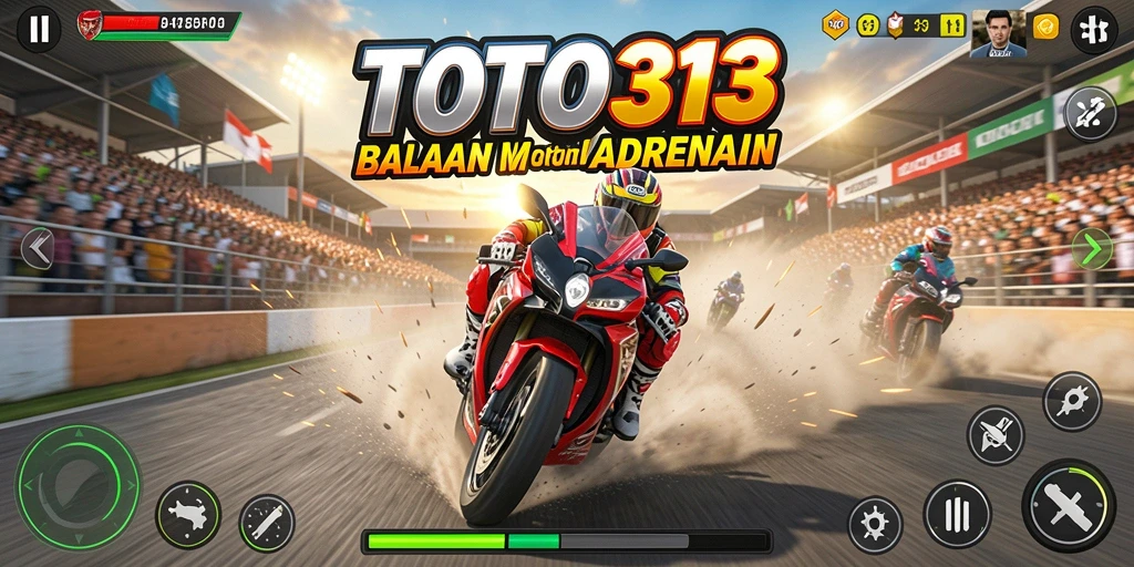 Screenshot gameplay TOTO313 dengan aksi balapan motor yang intens.