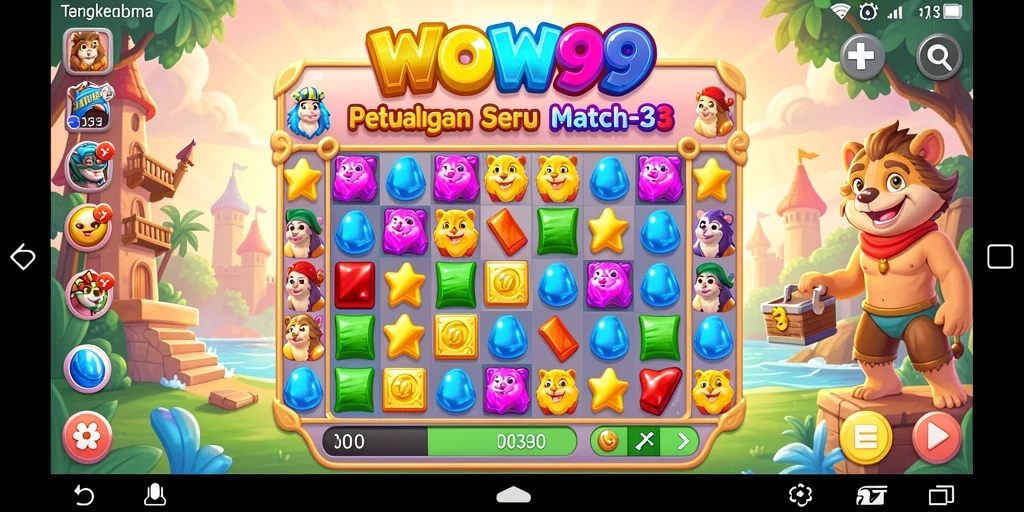 Tangkapan layar WOW99 menampilkan aksi seru dalam permainan Match-3.